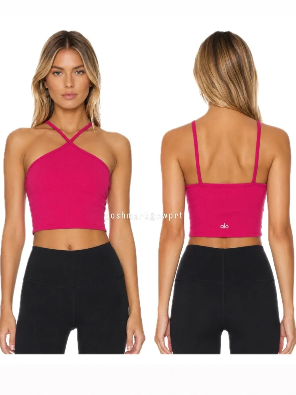 ALO 💓 Goddess Cross Top Halter Crop Tank Magenta Crush Hot Pink S Small